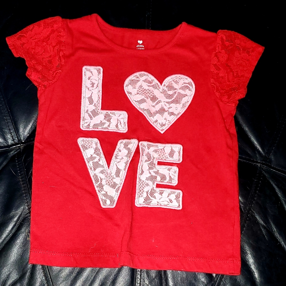 Girls Red Love Top
